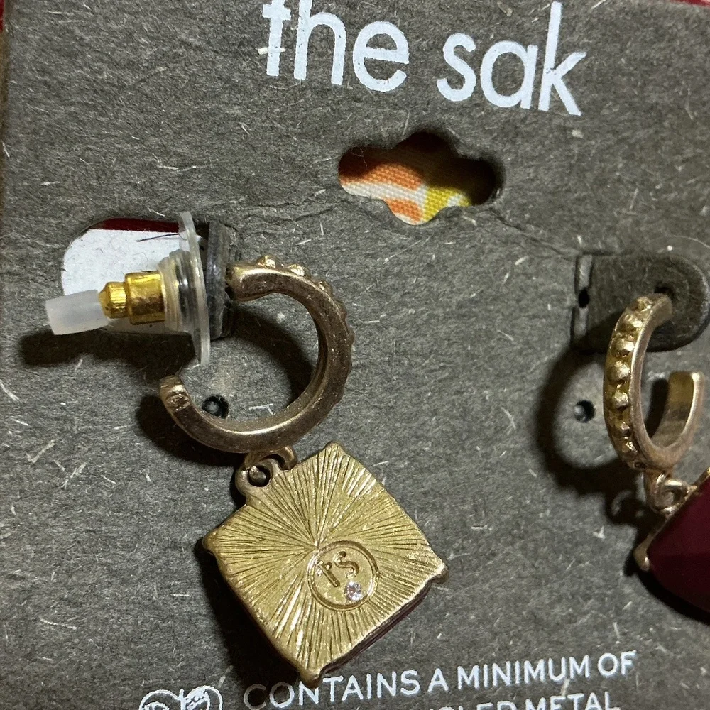The Sak Earrings, 2 Pairs, Dangle Hoops, Red & Black, Gold Tone, Nwt